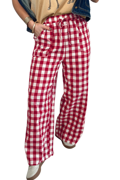 Gingham Plaid Tie-Waist Pants