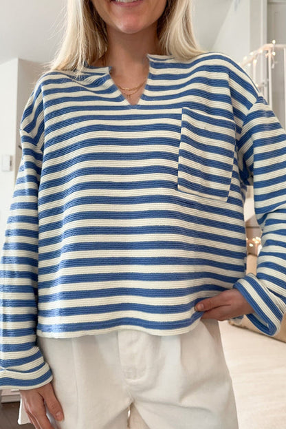 Striped Pocket Notch-Neck Top