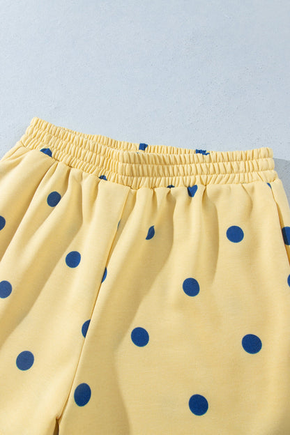 Polka Dot Ribbed Trim Long Sleeve Top & Shorts Set