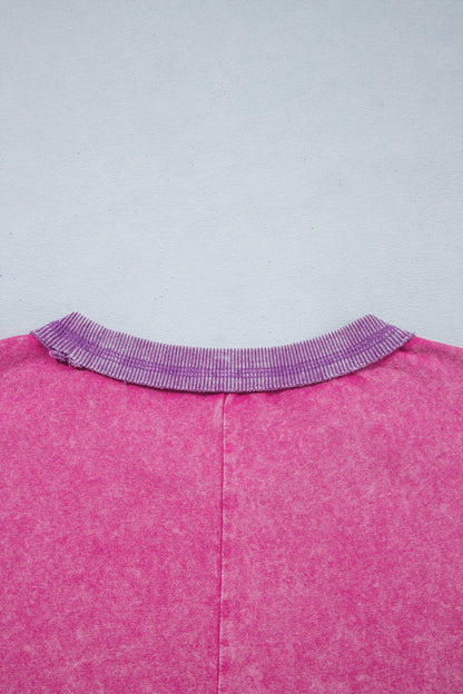 Strawberry Mineral Wash Contrast Top