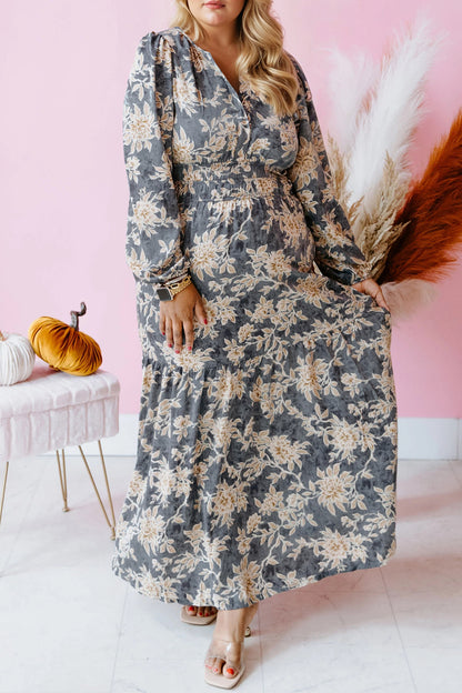 Sky Blue Floral Smocked Maxi Dress