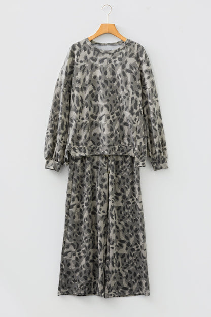 Leopard Raw-Seam Sweatshirt & Wide-Leg Pants Set — product image 2