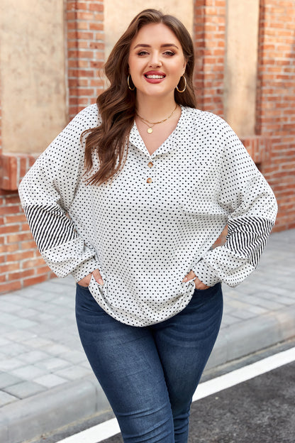 Beige Polka Dot Stripe Henley