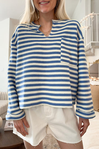 Striped Pocket Notch-Neck Top
