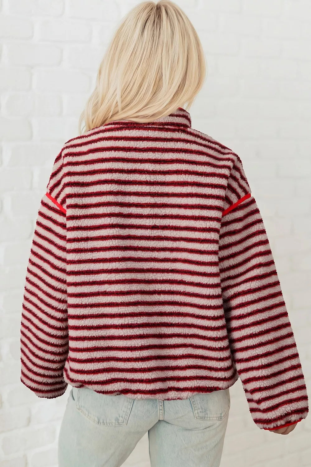 Berry Stripe Fleece Pullover — view 3