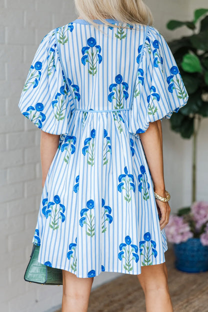 Meadow Mix Floral Striped Mini Dress
