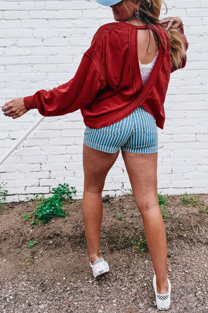 Cutout-Back Drop-Shoulder Sweatshirt