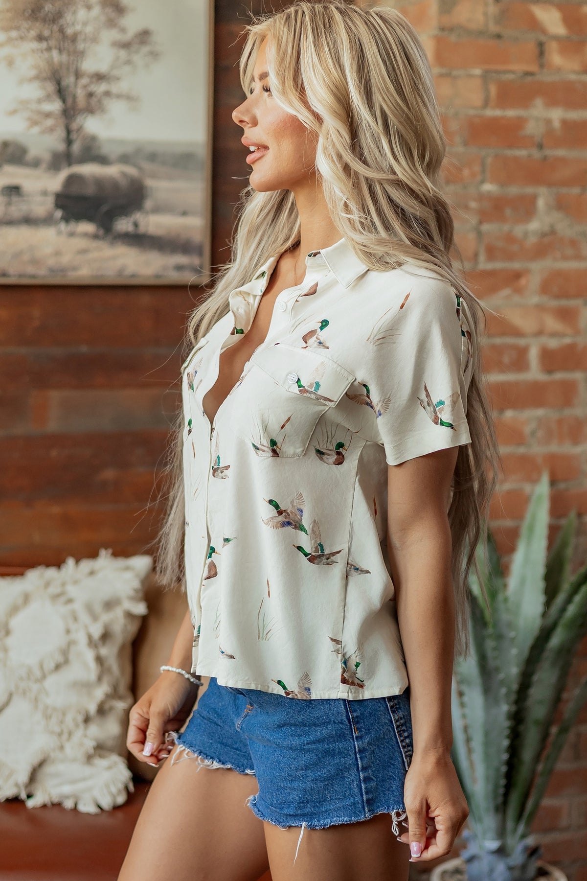 Mallard Print Pocket Button-Up Shirt
