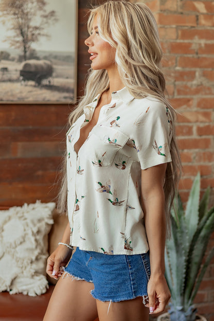 Mallard Print Pocket Button-Up Shirt