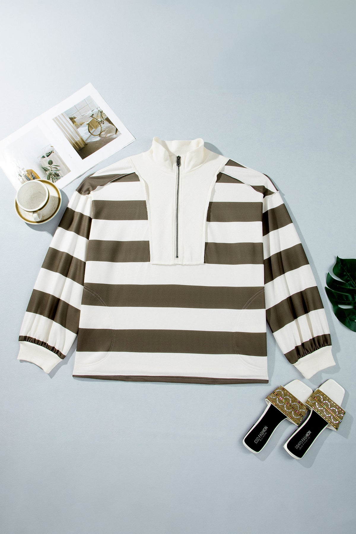 Green Stripe Half-Zip Sweatshirt
