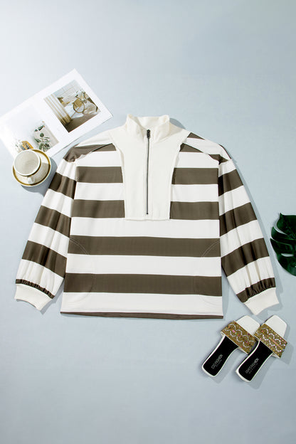 Green Stripe Half-Zip Sweatshirt