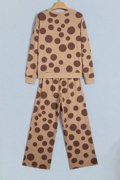 Khaki Polka Dot Relaxed Pant Set