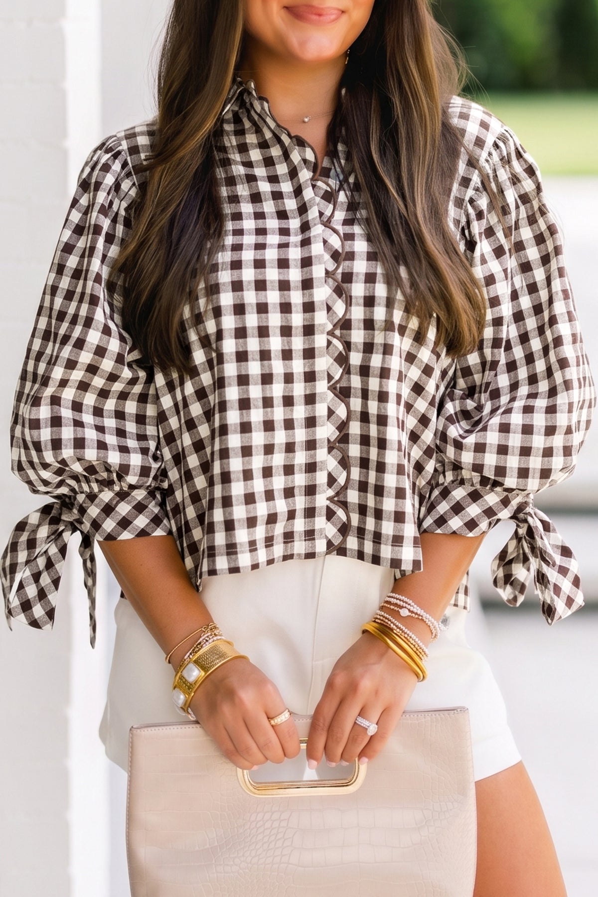 Plaid Tie-Front Button-Up Shirt