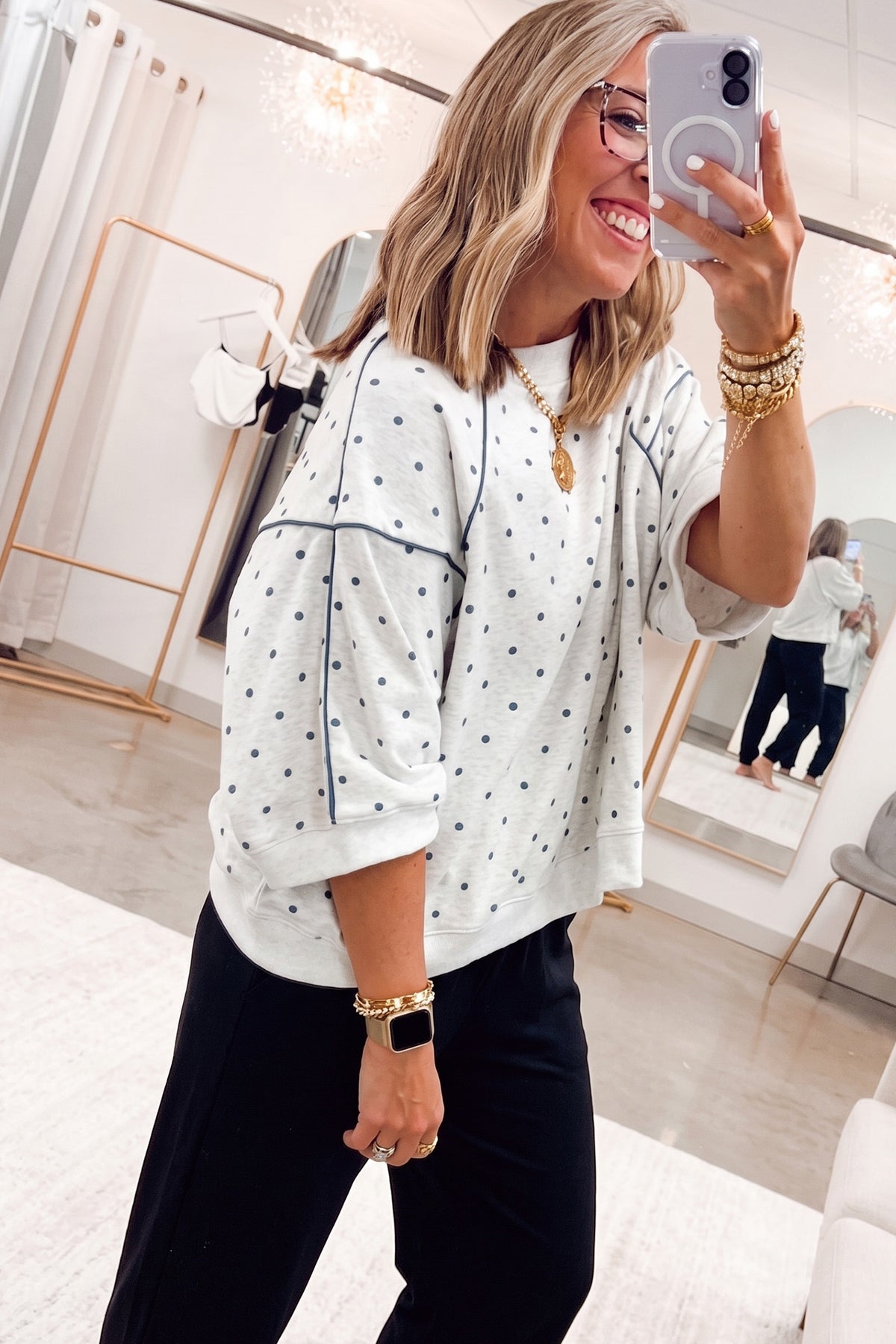Polka Dot Piped Relaxed Top