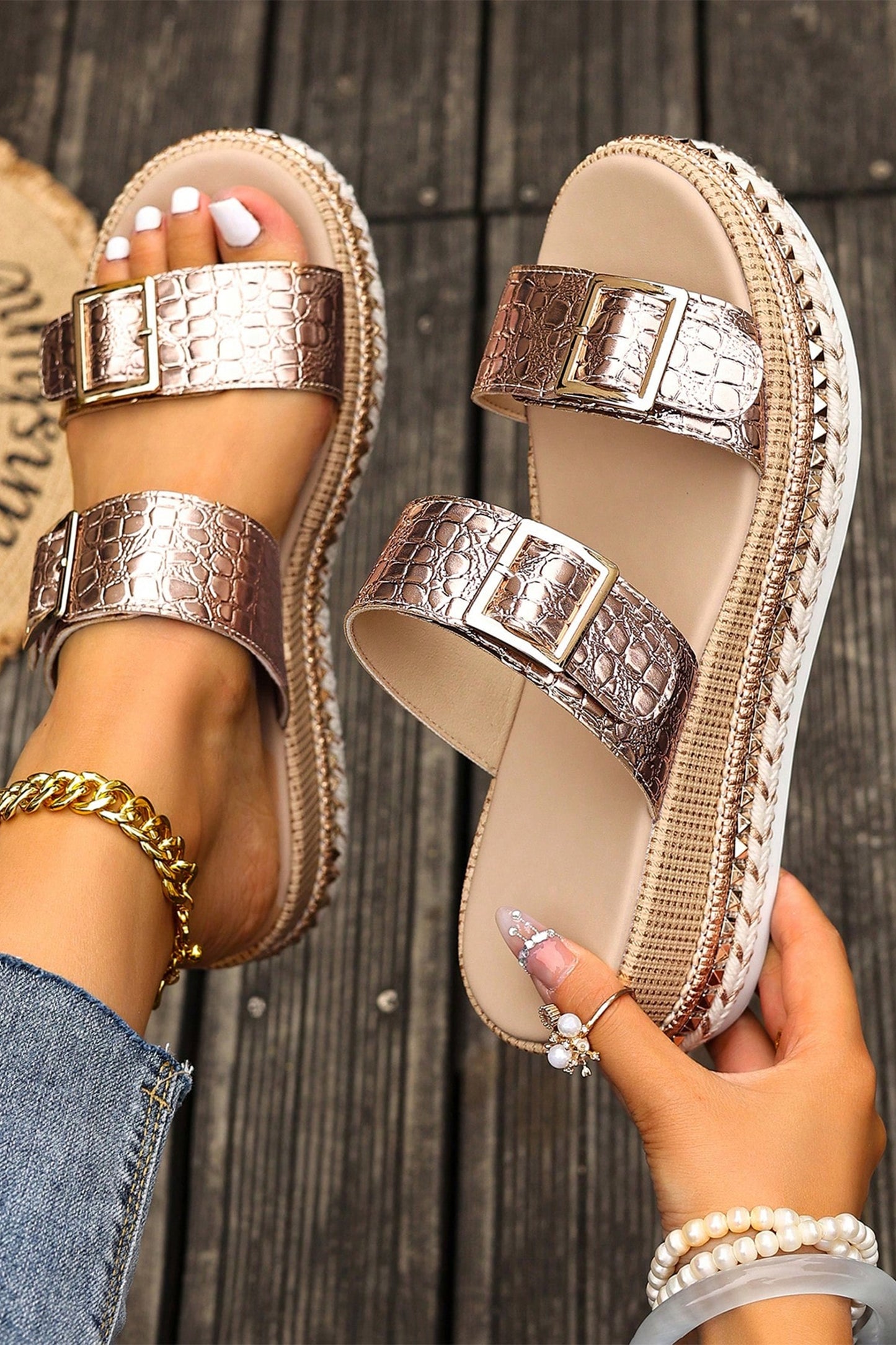 Golden Hour Metallic Wedge Slippers