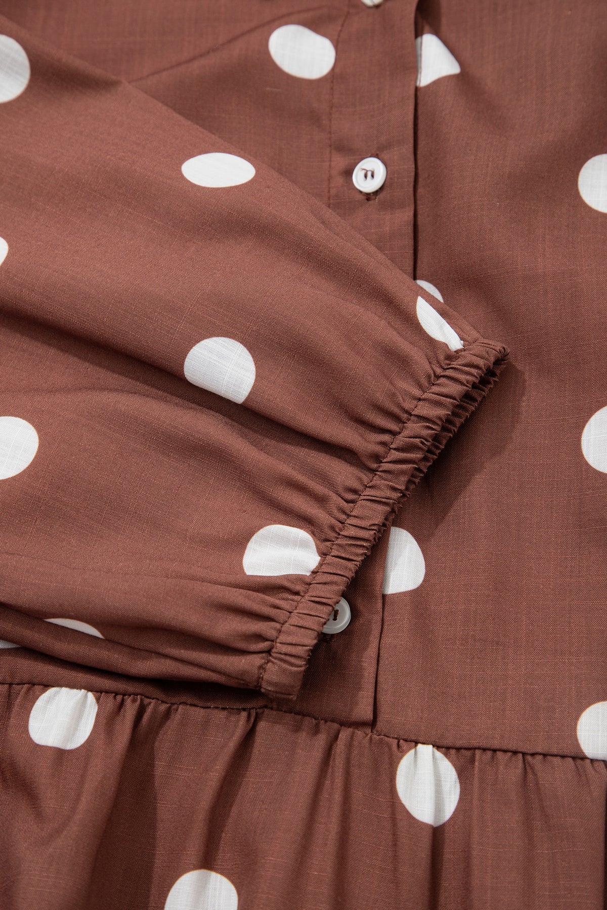 Brown Polka Dot Pocket Midi Dress