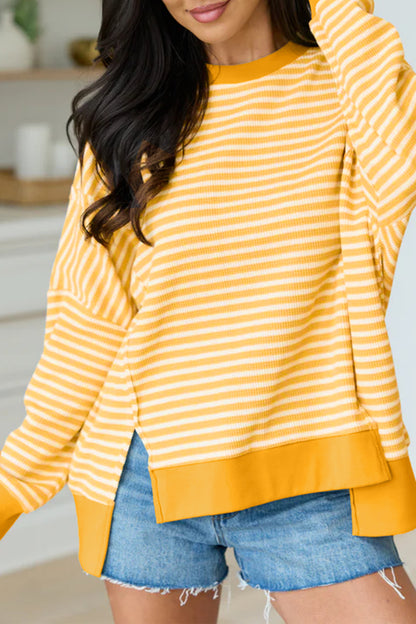 Textured Colorblock Split-Hem Top