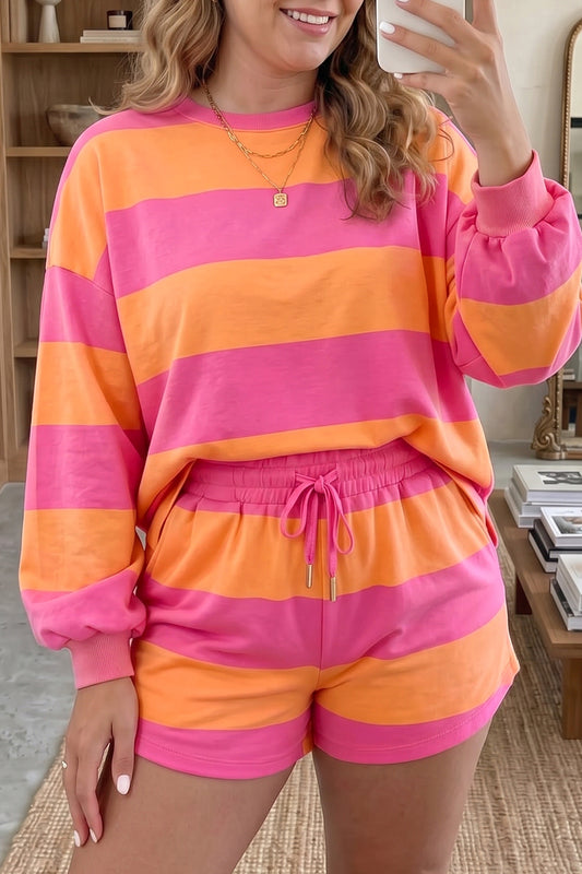 Daylight Stripe Plus Size Shorts Set