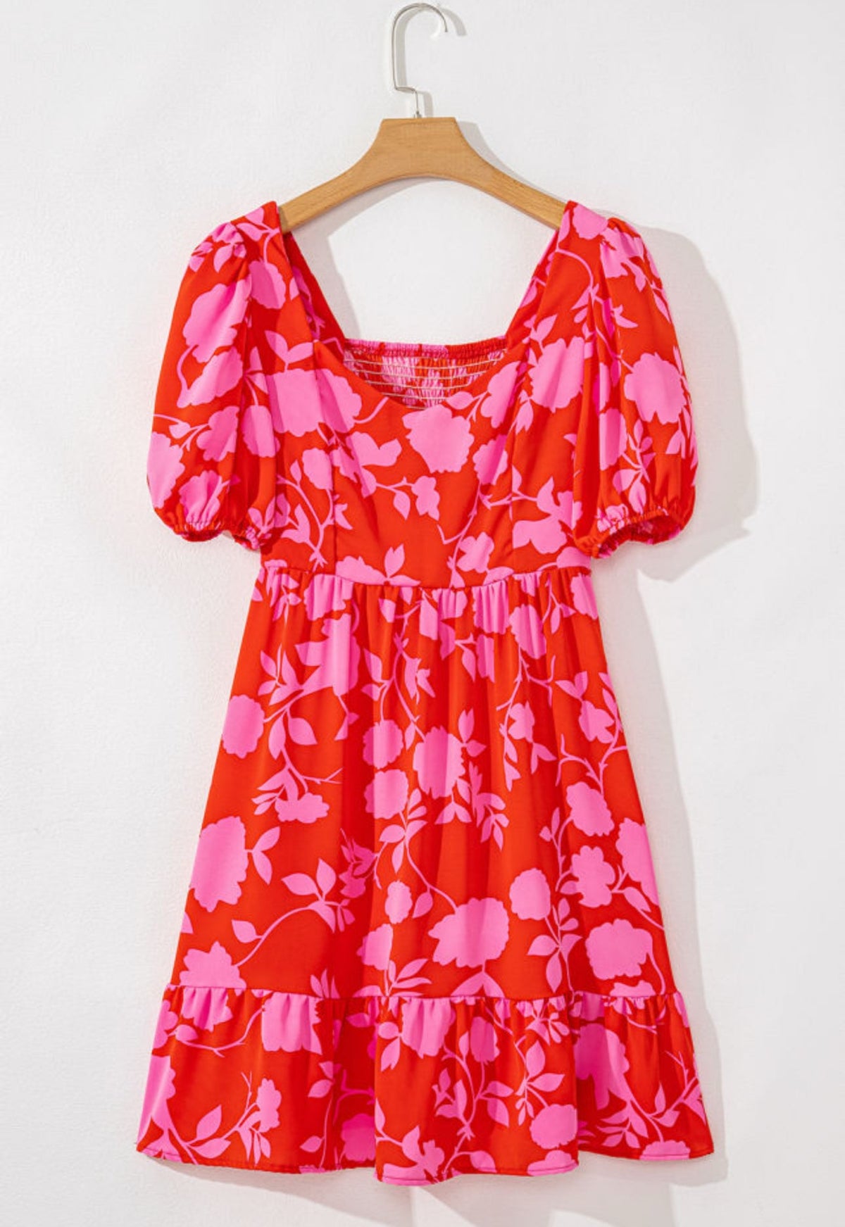 Red Floral Ruffled Mini Dress
