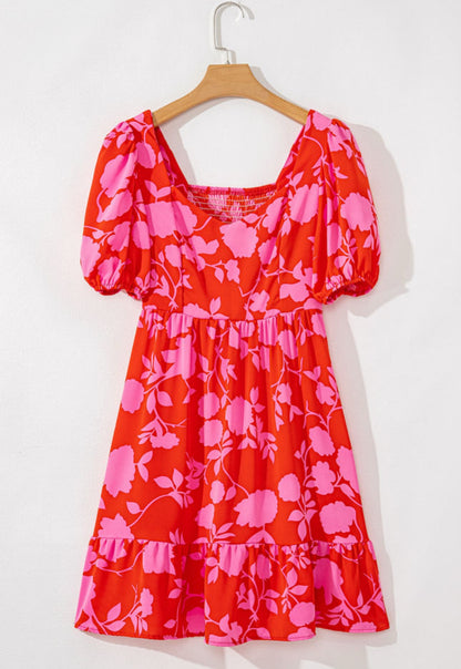 Red Floral Ruffled Mini Dress