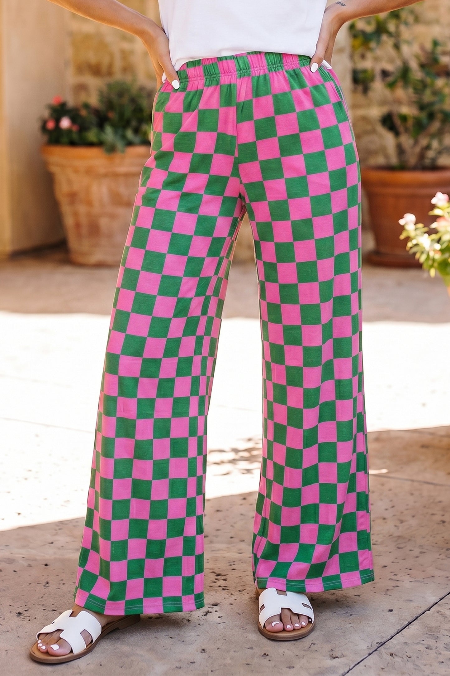 Wild Card Checked Wide Leg Pants