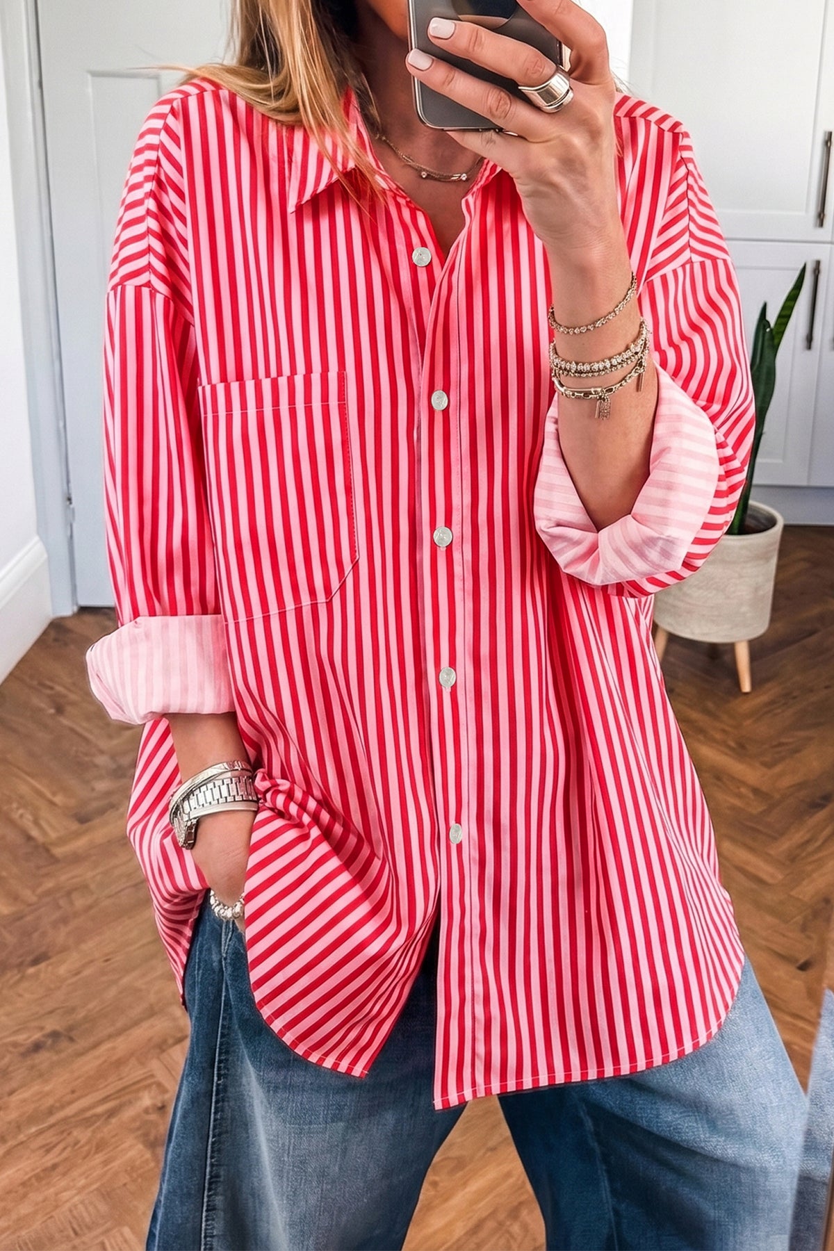 Striped Pocket Button-Up Shirt