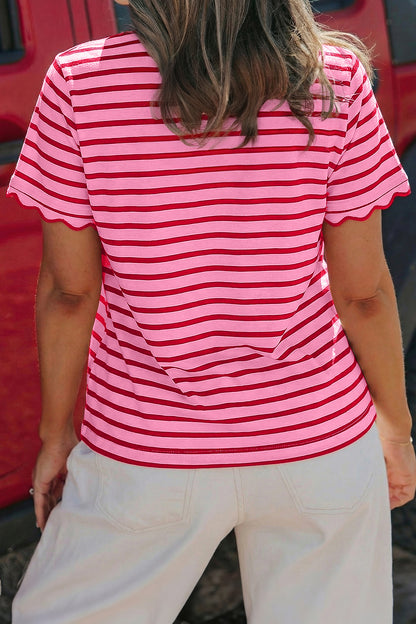 Scalloped Trim Round Neck T Shirt