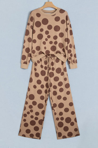 Khaki Polka Dot Relaxed Pant Set