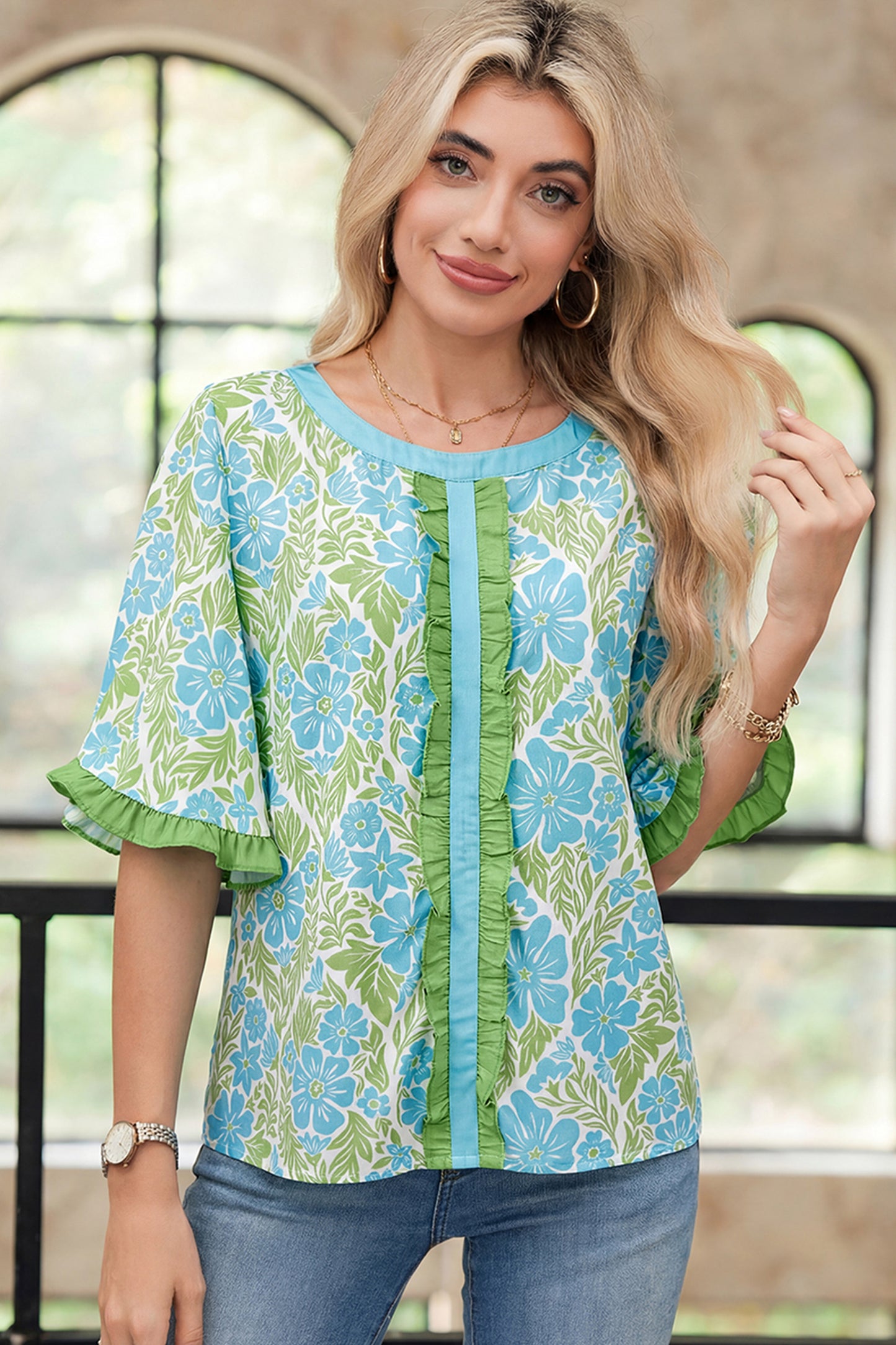 Cedar Creek Floral Ruffle Blouse