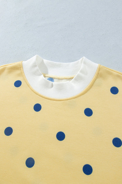 Polka Dot Ribbed Trim Long Sleeve Top & Shorts Set