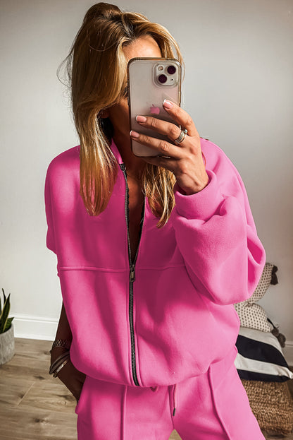 Bright Pink Zip Jacket & Wide-Leg Pant Set