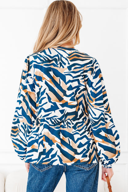 Zebra Tie-Front Puff-Sleeve Top
