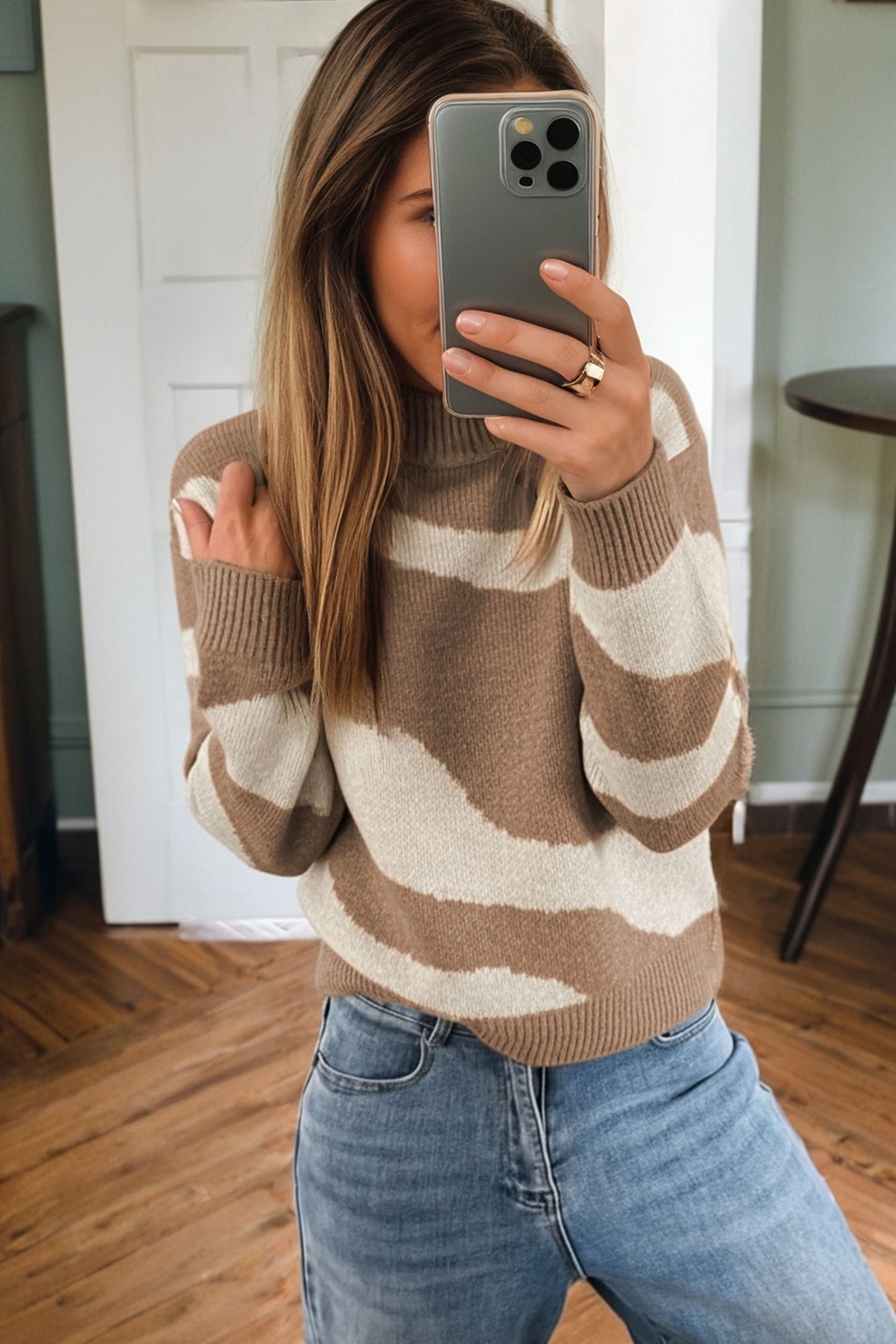 Cedar Abstract Ribbed Drop Shoulder Sweater