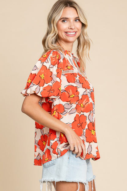 Floral Bubble-Sleeve Blouse
