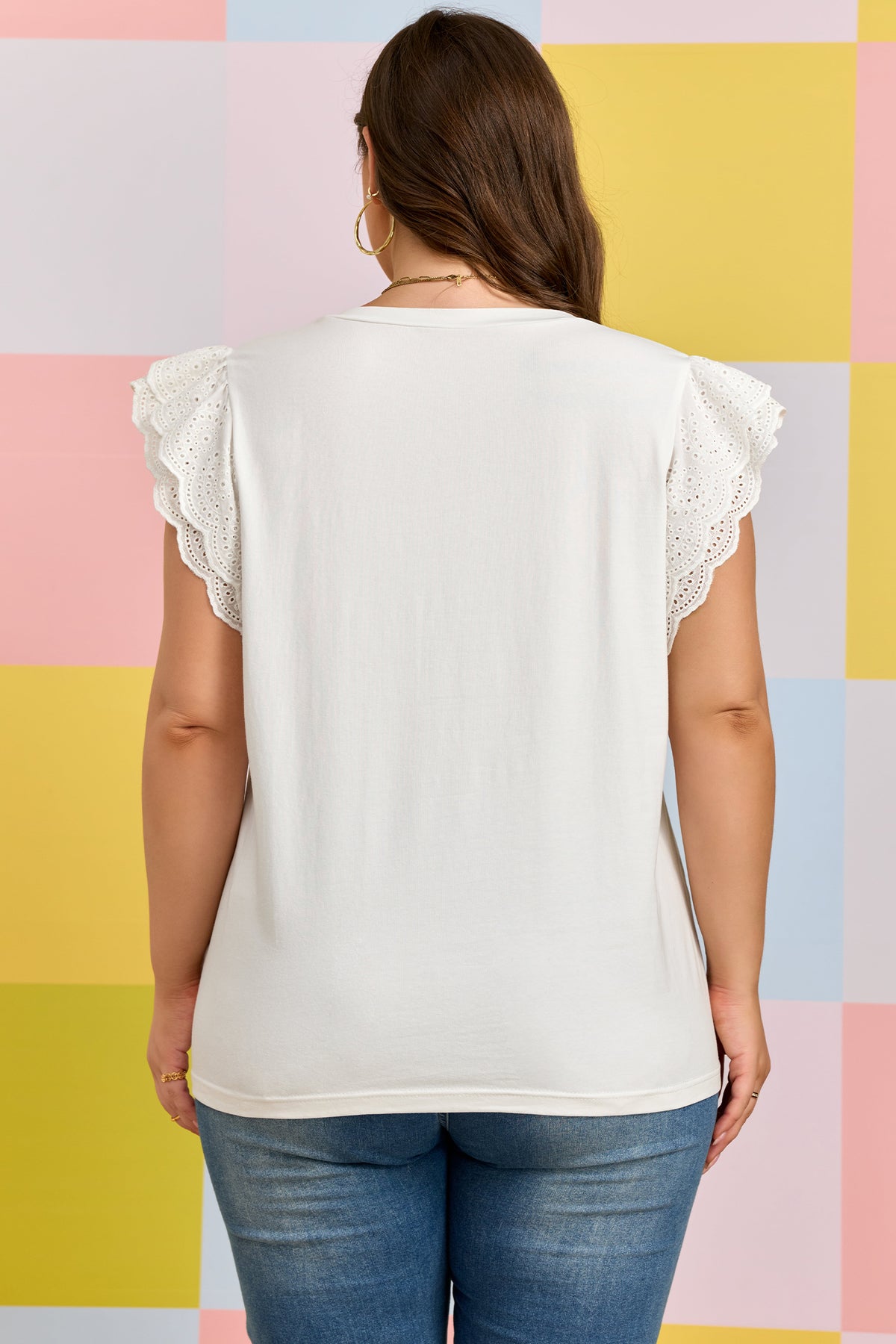 Plus Size Eyelet Crochet Tee