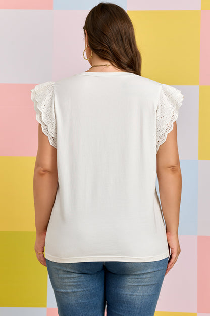 Plus Size Eyelet Crochet Tee