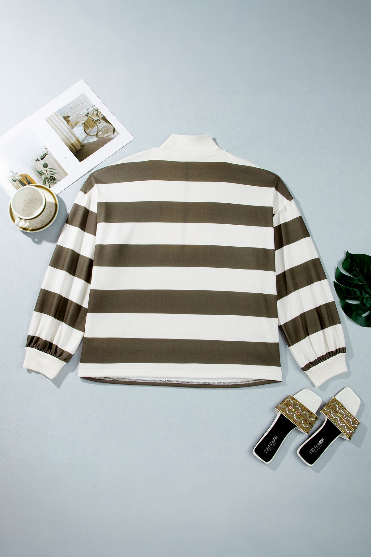 Green Stripe Half-Zip Sweatshirt