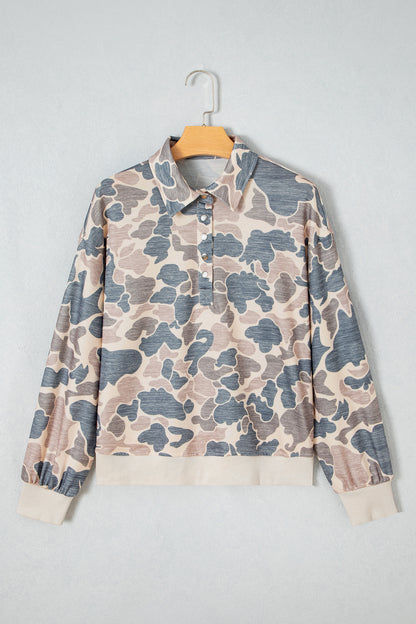 Camo Collar Pullover Sweatshirt
