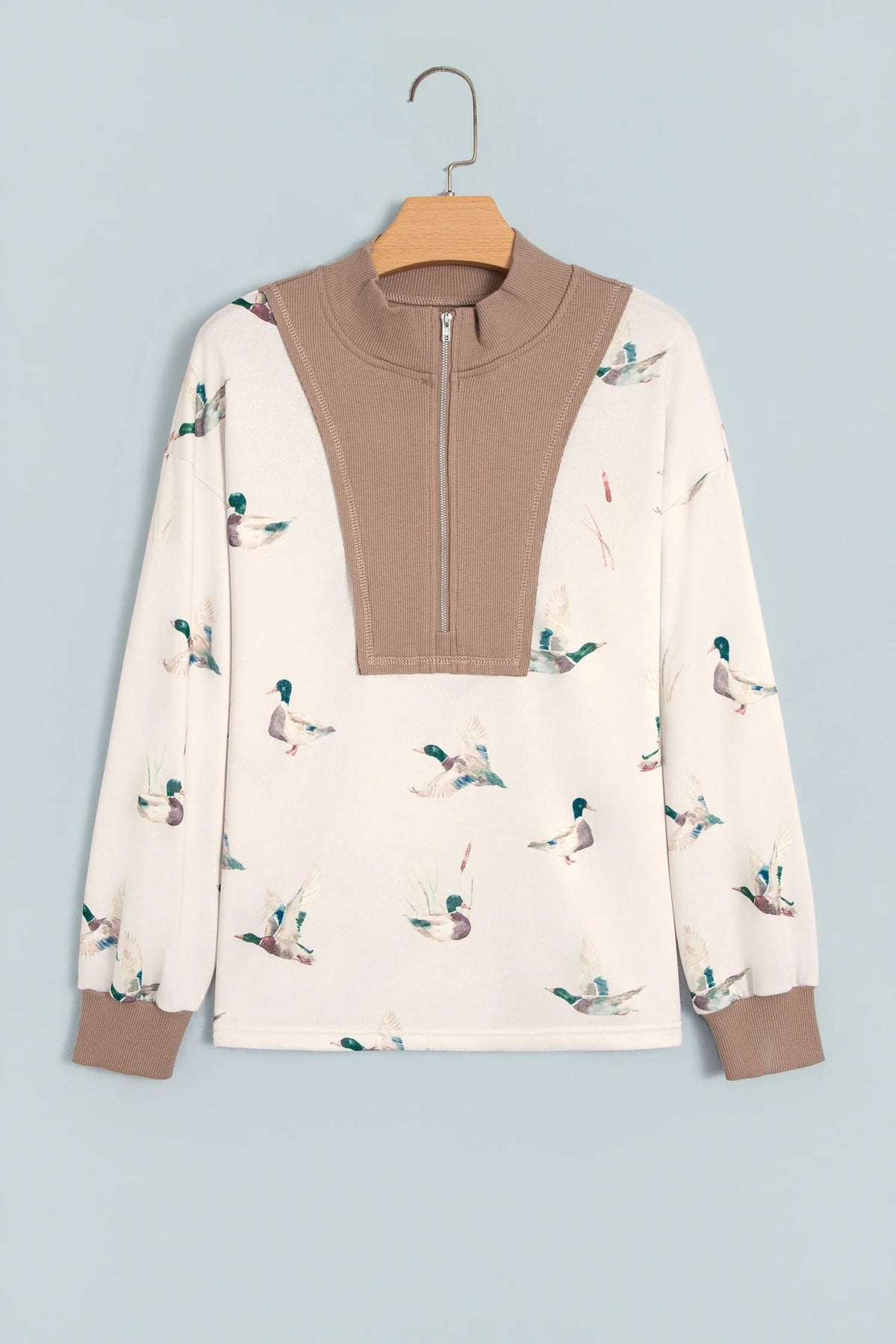 Mallard Ribbed Patchwork Zip Neck Long Sleeve Top — product image 2