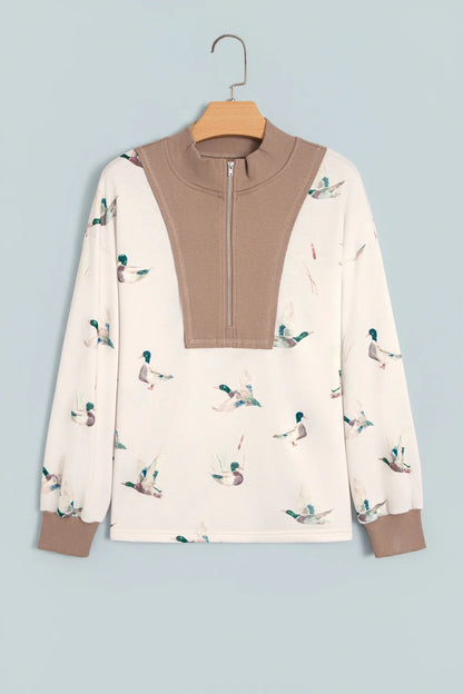 Mallard Ribbed Patchwork Zip Neck Long Sleeve Top — product image 2