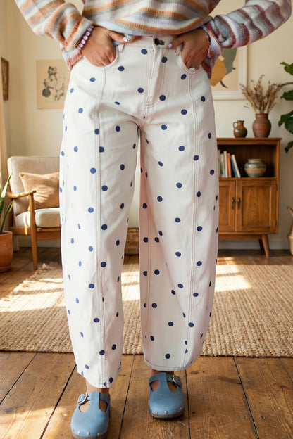Peach Stand Polka Dot Barrel Jeans