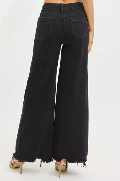 RISEN Tummy Control Frayed Hem Palazzo Jeans