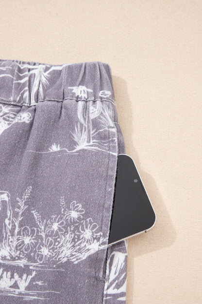 Western Sketch Denim Shorts
