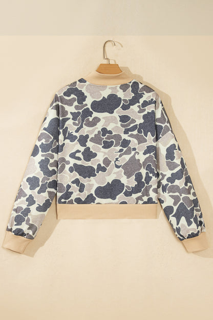 Camo Colorblock Zip Bomber Sweatshirt