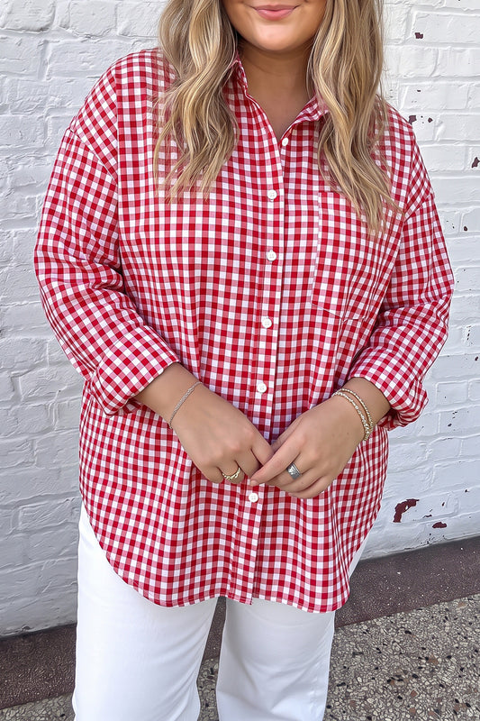 Red Plaid V-Neck Tunic