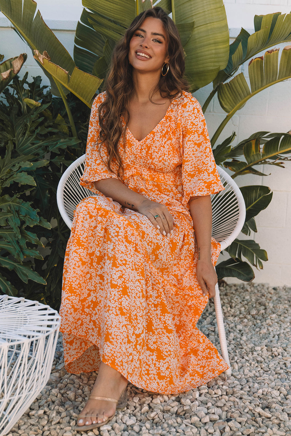 Sunset Floral Smocked Maxi Dress