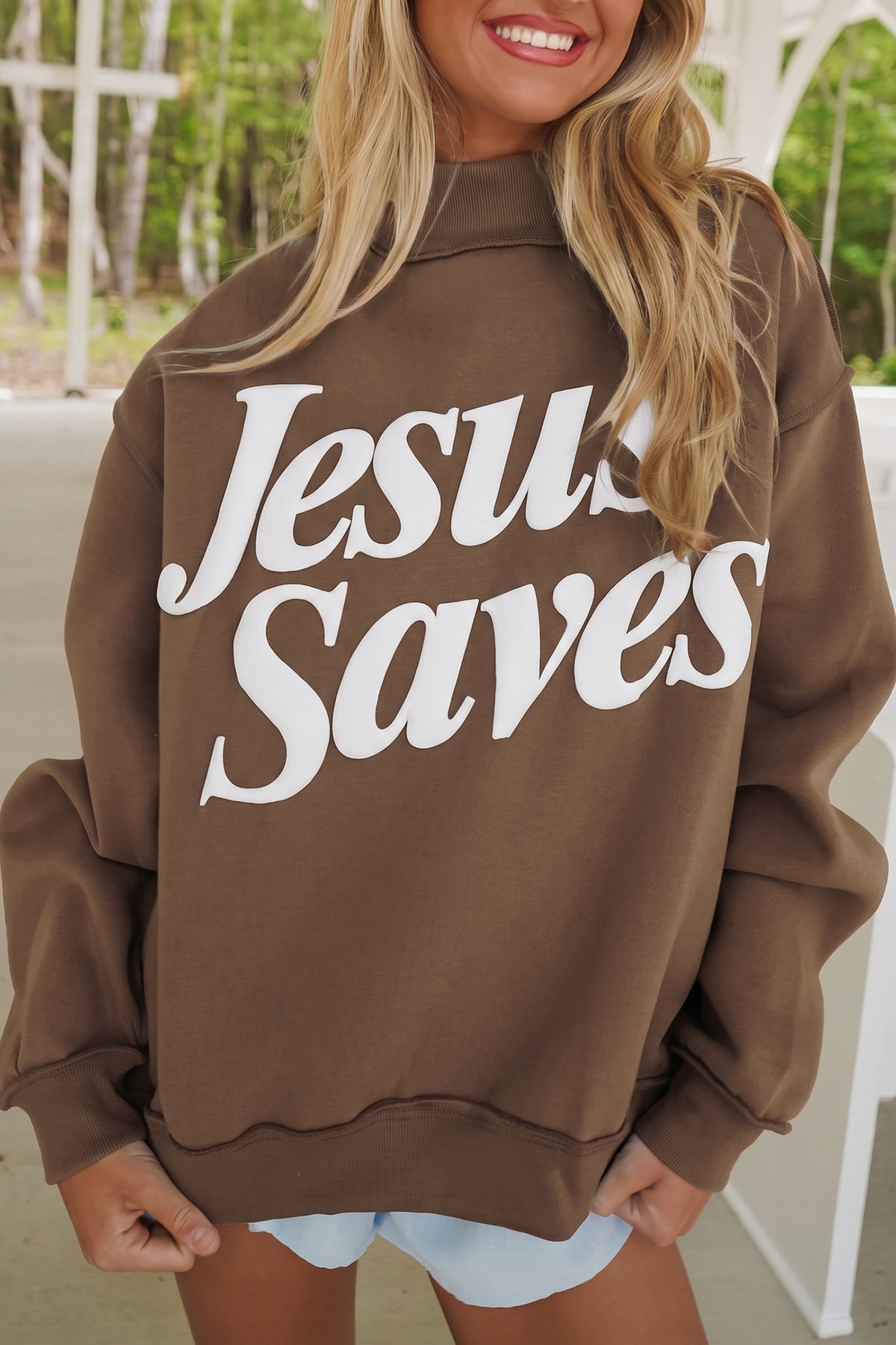 Jesus Saves Mock Neck Sweatshirt