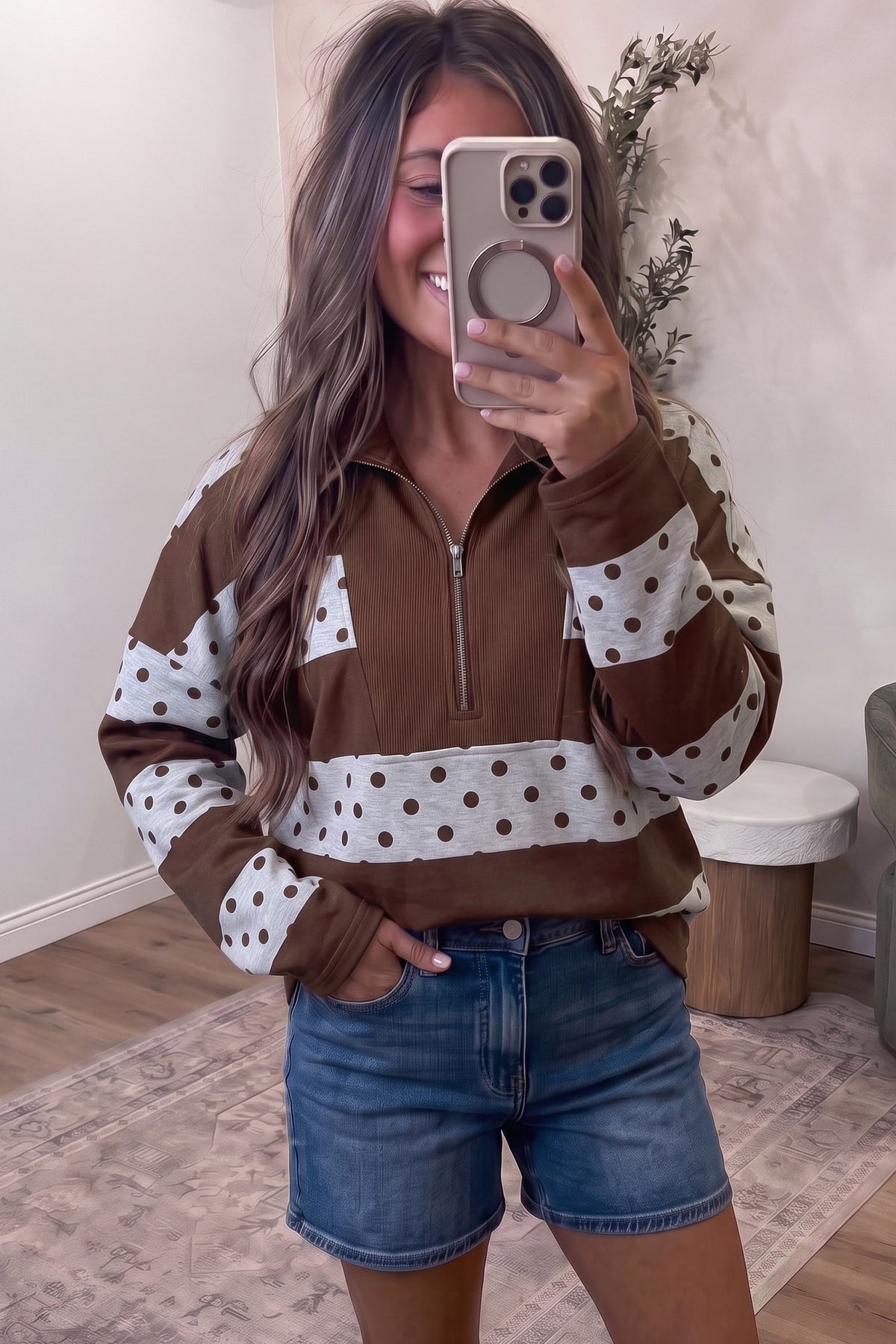 Stripe & Polka Dot Quarter-Zip Top