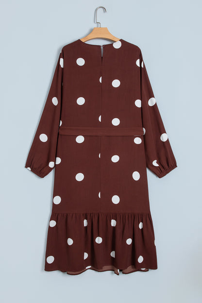 Brown Polka Dot Tie-Waist Dress