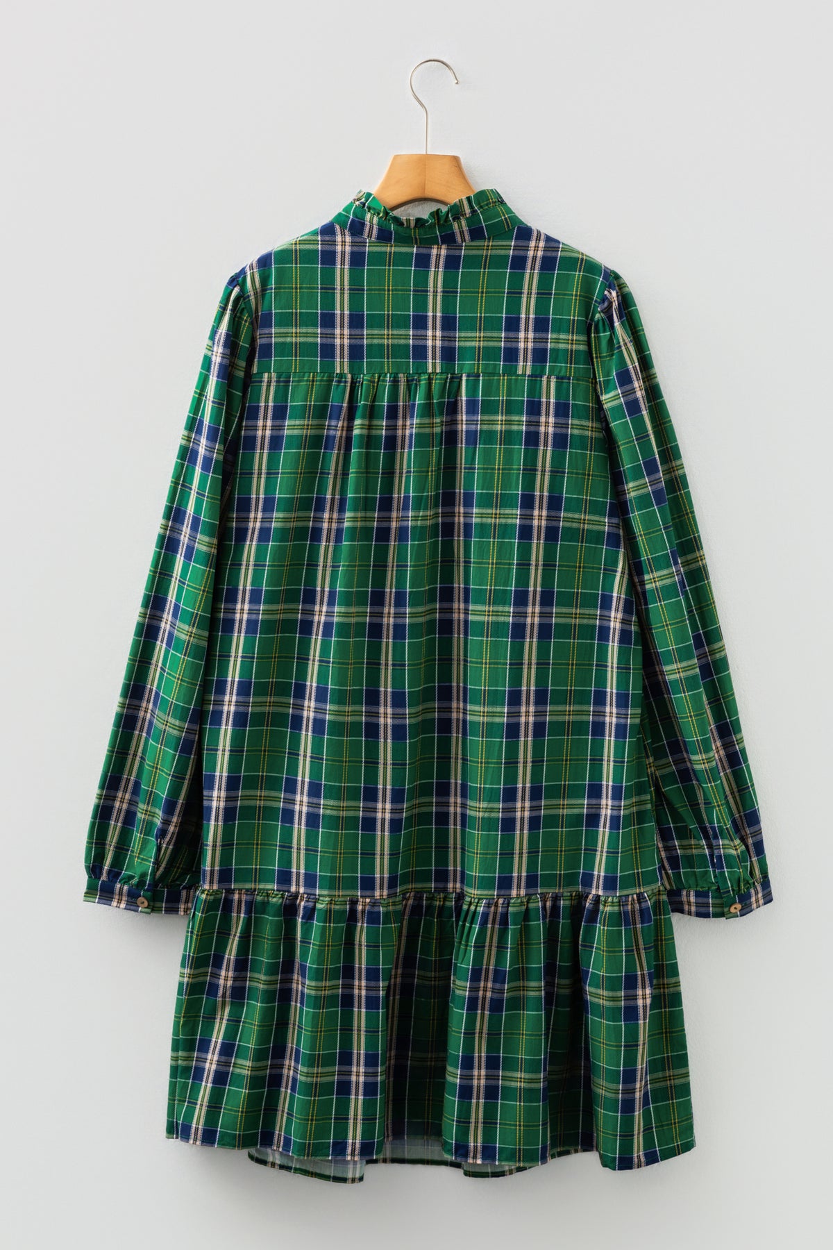 Green Plaid Notched-Neck Mini Dress